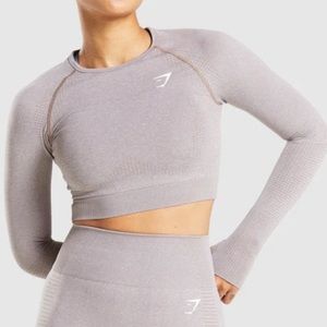 Gymshark Vital Seamless 2.0 Long Sleeve Crop Top - Taupe Marl